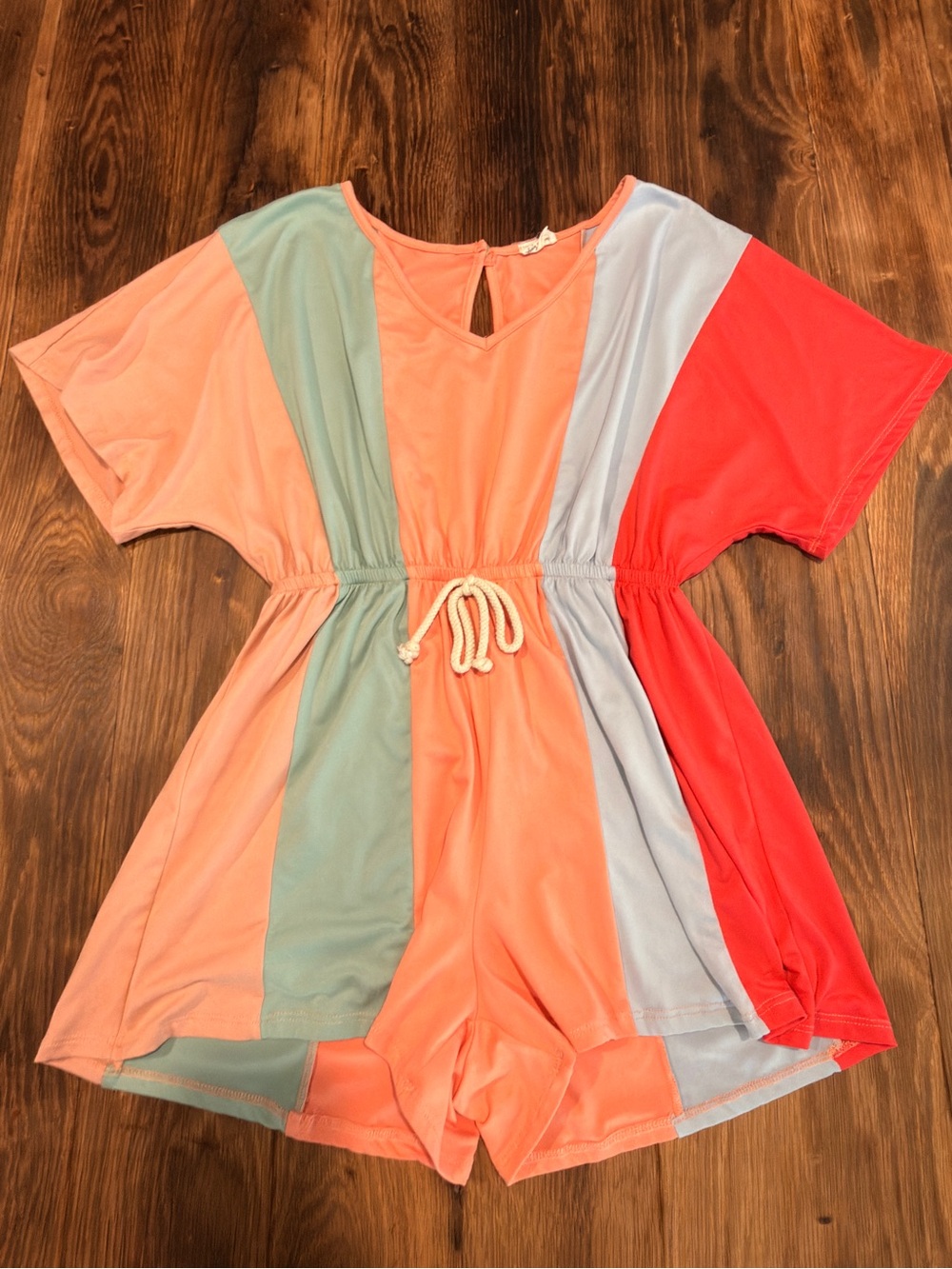 Lovely Melody Colorblock Drawstring Romper - Coral, Mint, Light Blue, Peach
